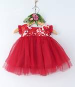 Red printed polyester kids-frocks