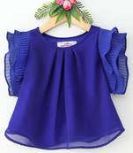 Blue plain georgette kids-tops