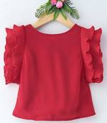 Red plain georgette kids-tops