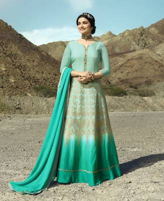 Turquoise Jacquard Silk Blend Salwar 1