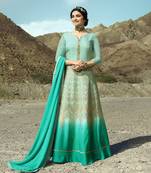 Turquoise Jacquard Silk Blend Salwar