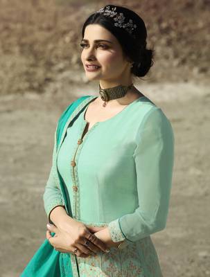 Turquoise Jacquard Silk Blend Salwar 2