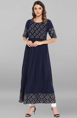 Peach printed crepe ethnic kurtis 2