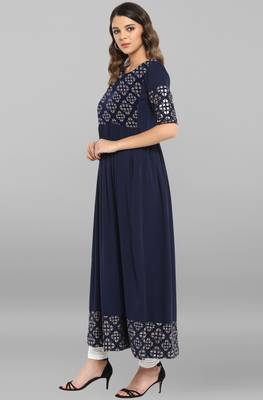 Peach printed crepe ethnic kurtis 3