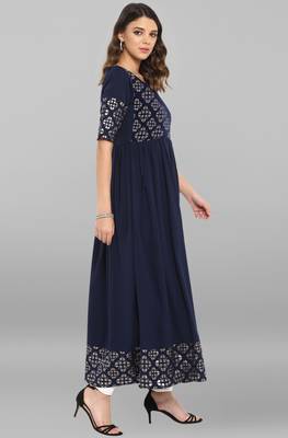 Peach printed crepe ethnic kurtis 4