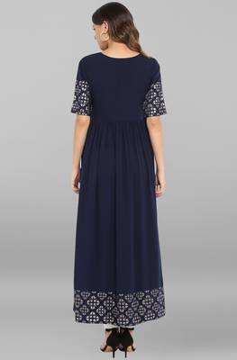 Peach printed crepe ethnic kurtis 5