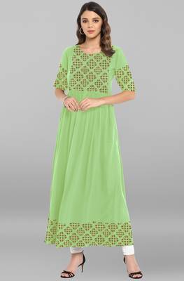 Light green printed crepe ethnic kurtis 2