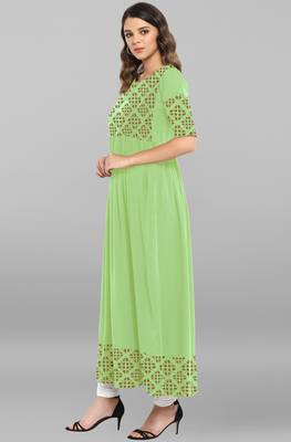 Light green printed crepe ethnic kurtis 3