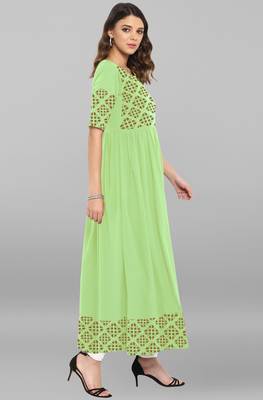 Light green printed crepe ethnic kurtis 4