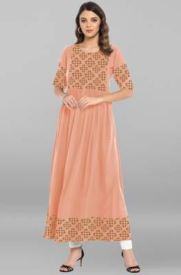 Peach printed crepe ethnic kurtis 2