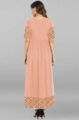 Peach printed crepe ethnic kurtis 5