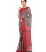 Grey Women Soft Dhakai Jamdani Saree Without Blouse