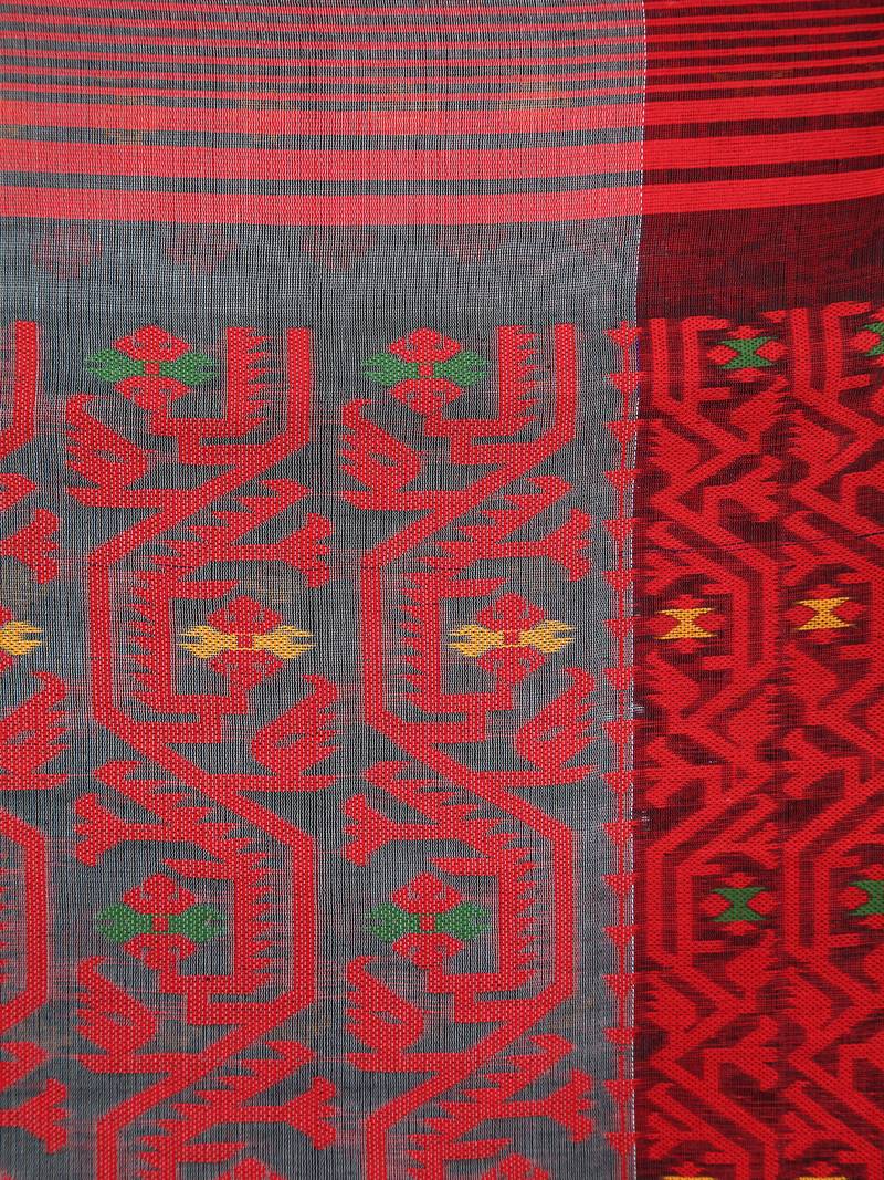 Grey Women Soft Dhakai Jamdani Saree Without Blouse