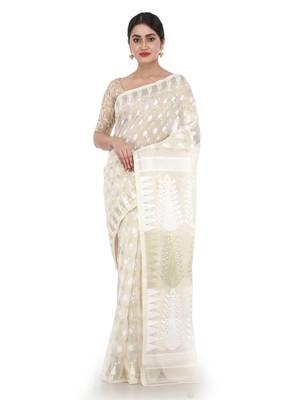 White Women Soft Dhakai Jamdani Saree 1