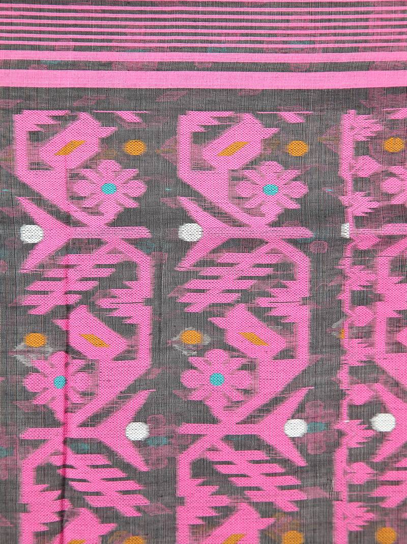 Grey Women Soft Dhakai Jamdani Saree Without Blouse