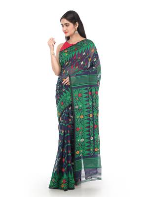 Blue Women Soft Dhakai Jamdani Saree 1