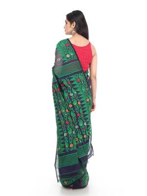 Blue Women Soft Dhakai Jamdani Saree 2