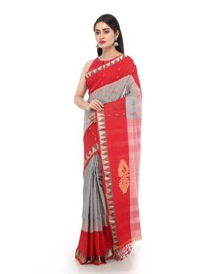 Grey Handloom Cotton Saree With Blouse 1