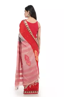 Grey Handloom Cotton Saree With Blouse