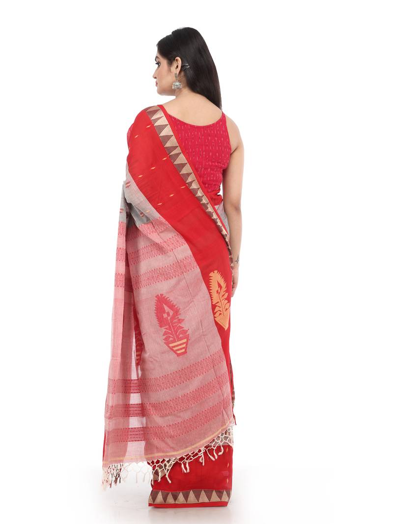 Grey Handloom Cotton Saree With Blouse