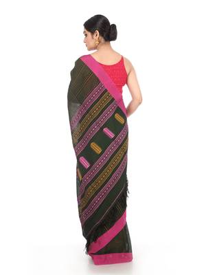 Multicolor Handloom Cotton Saree With Blouse 2