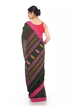 Multicolor Handloom Cotton Saree With Blouse