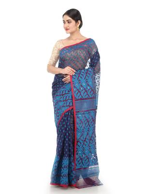 Blue Women Soft Dhakai Jamdani Saree 1