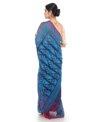 Blue Women Soft Dhakai Jamdani Saree 2
