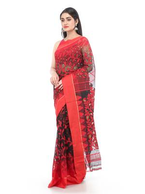 Black Women Soft Dhakai Jamdani Saree 1