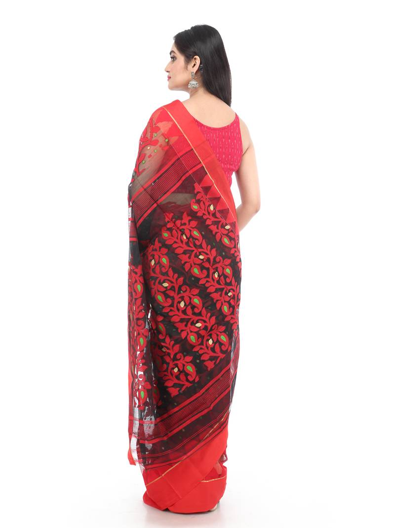 Black Women Soft Dhakai Jamdani Saree