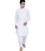 White plain cotton Pathani Suit For Men