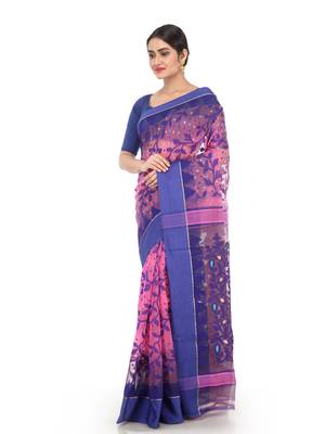 Pink Women Soft Dhakai Jamdani Saree 1