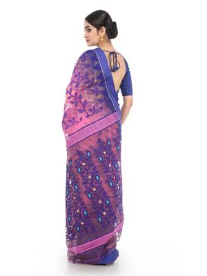 Pink Women Soft Dhakai Jamdani Saree 2