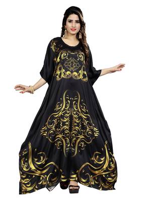 Black Printed Satin Islamic-Kaftans 1