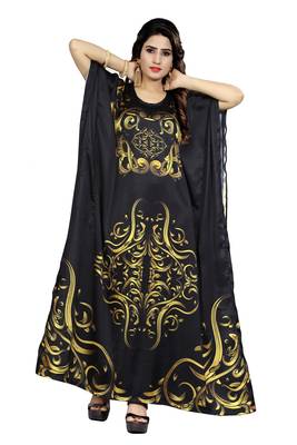 Black Printed Satin Islamic-Kaftans 4