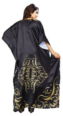 Black Printed Satin Islamic-Kaftans 5