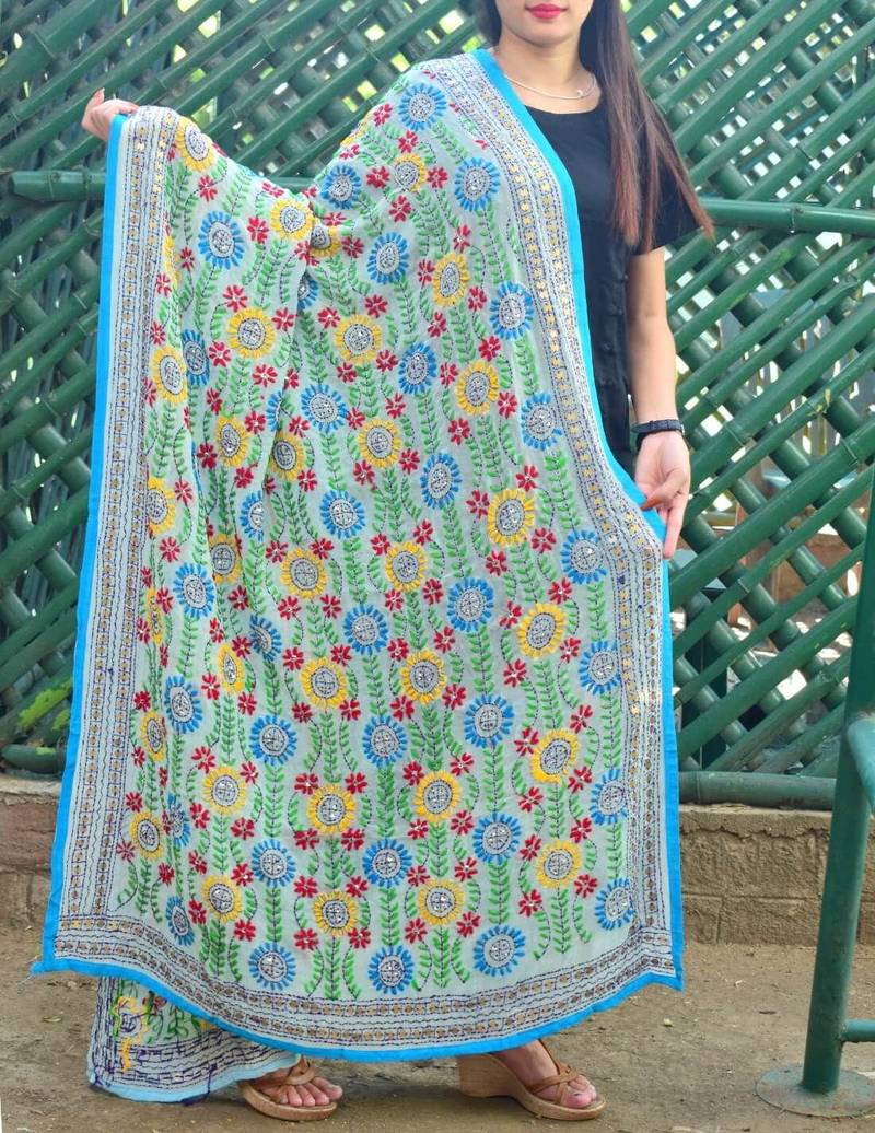 Off White Georgette Fabric On Phulkari Dupatta Richa Pandey