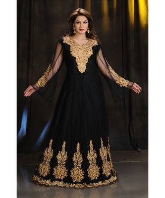 black georgette embroidered zari work islamic kaftans 1