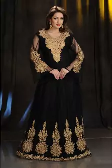 black georgette embroidered zari work islamic kaftans