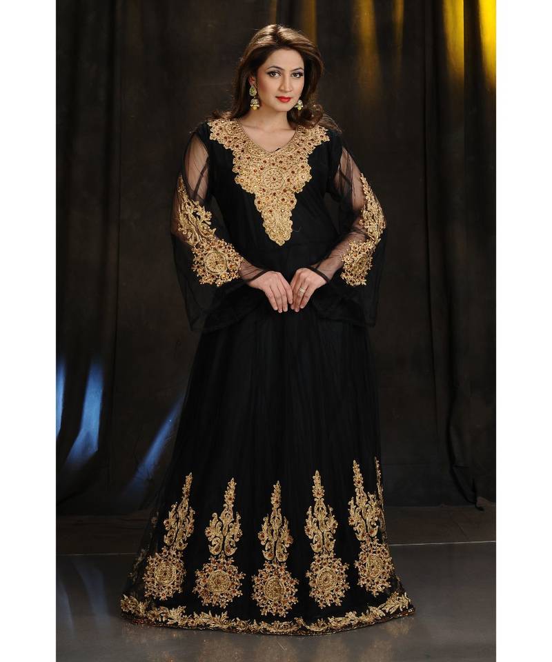 black georgette embroidered zari work islamic kaftans