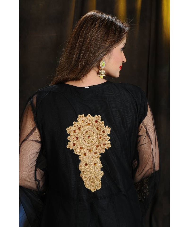 black georgette embroidered zari work islamic kaftans