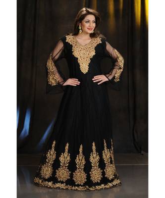 black georgette embroidered zari work islamic kaftans 4