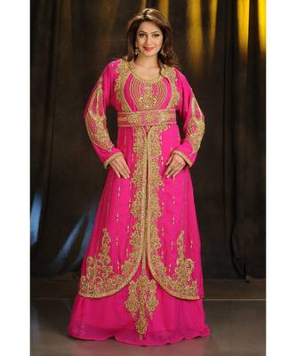 pink georgette embroidered zari work islamic kaftans 1