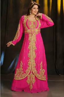 pink georgette embroidered zari work islamic kaftans