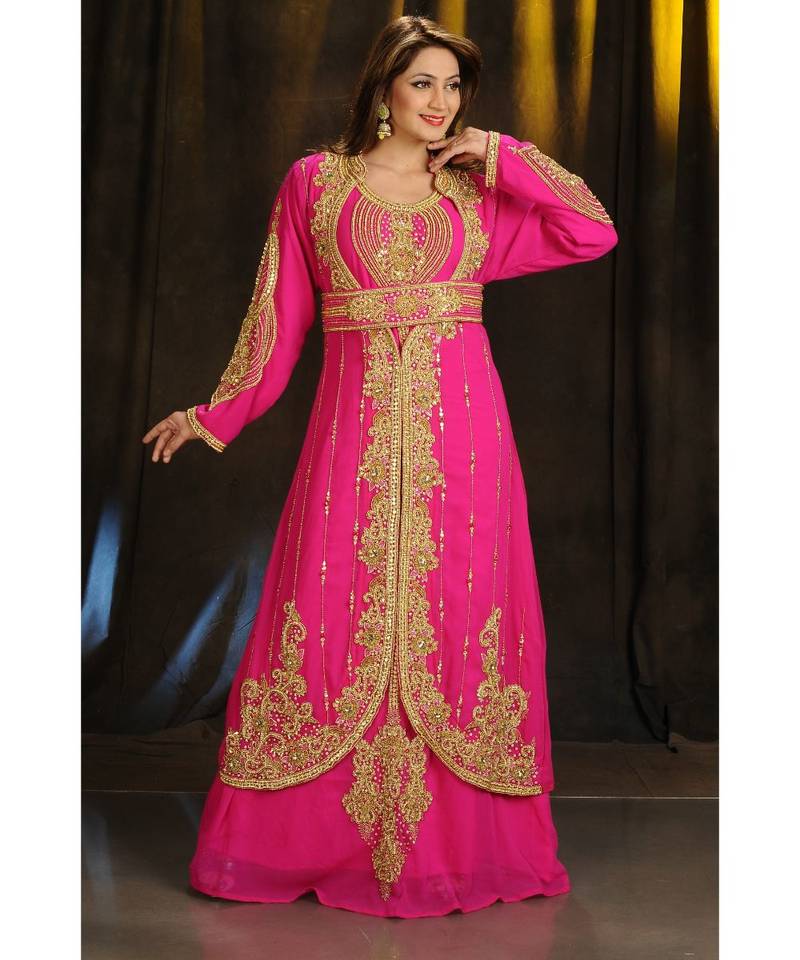 pink georgette embroidered zari work islamic kaftans