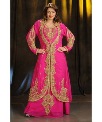 pink georgette embroidered zari work islamic kaftans 3