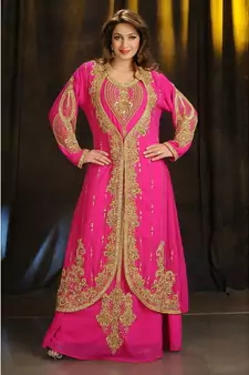 pink georgette embroidered zari work islamic kaftans