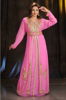 pink georgette embroidered zari work islamic kaftans