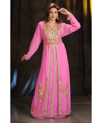 pink georgette embroidered zari work islamic kaftans 1
