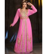 pink georgette embroidered zari work islamic kaftans
